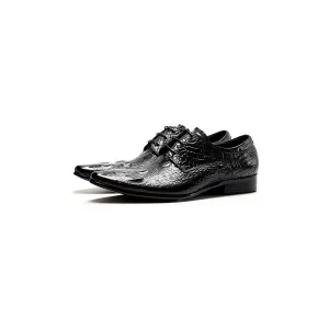 AlliLuxe Pointed Toe Alligator Texture Brogue Dress Shoes