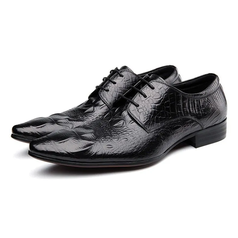 AlliLuxe Pointed Toe Alligator Texture Brogue Dress Shoes