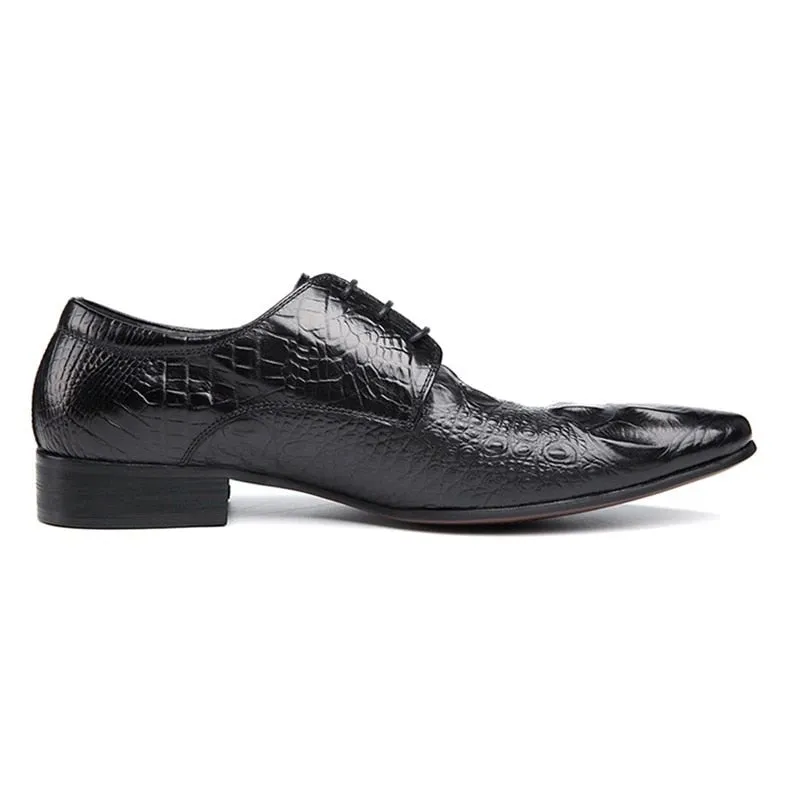 AlliLuxe Pointed Toe Alligator Texture Brogue Dress Shoes