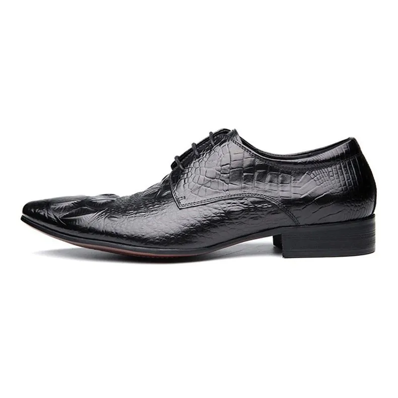 AlliLuxe Pointed Toe Alligator Texture Brogue Dress Shoes