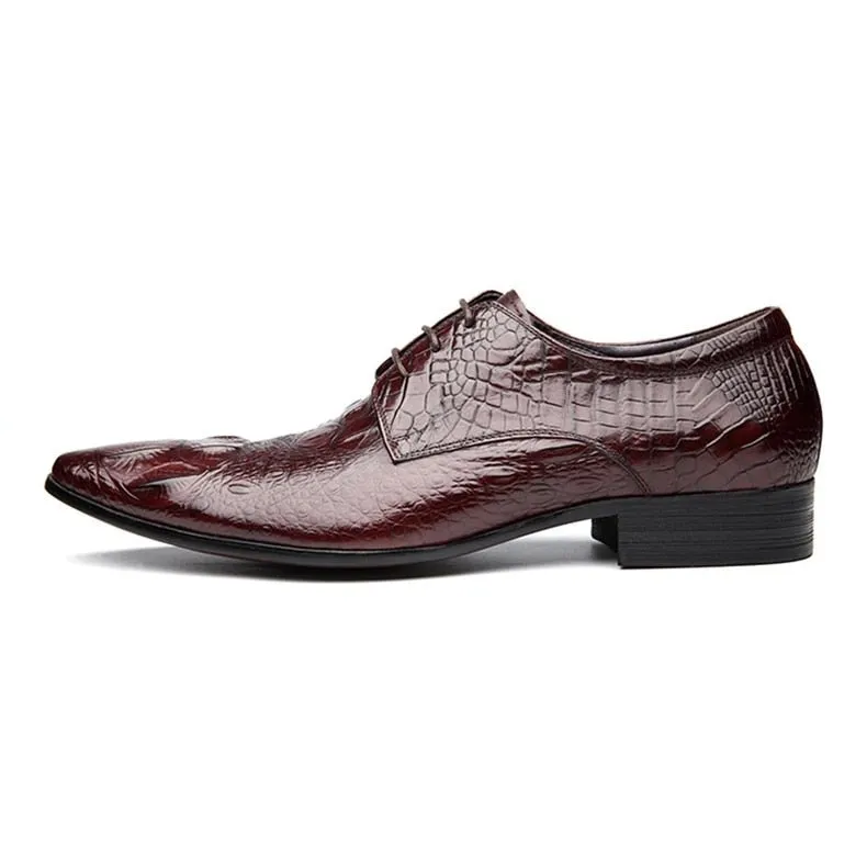 AlliLuxe Pointed Toe Alligator Texture Brogue Dress Shoes