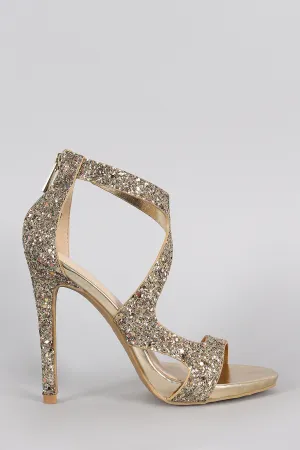 Anne Michelle Strappy Glitter Open Toe Stiletto Heel