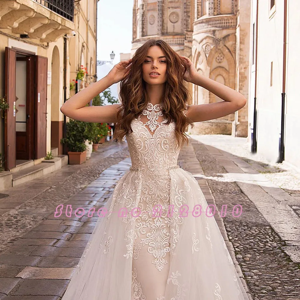 Appliques Lace Mermaid Wedding Dresses With Beading Crystal Removable Train Shop Online Vestido De Noiva Sereia