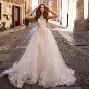 Appliques Lace Mermaid Wedding Dresses With Beading Crystal Removable Train Shop Online Vestido De Noiva Sereia