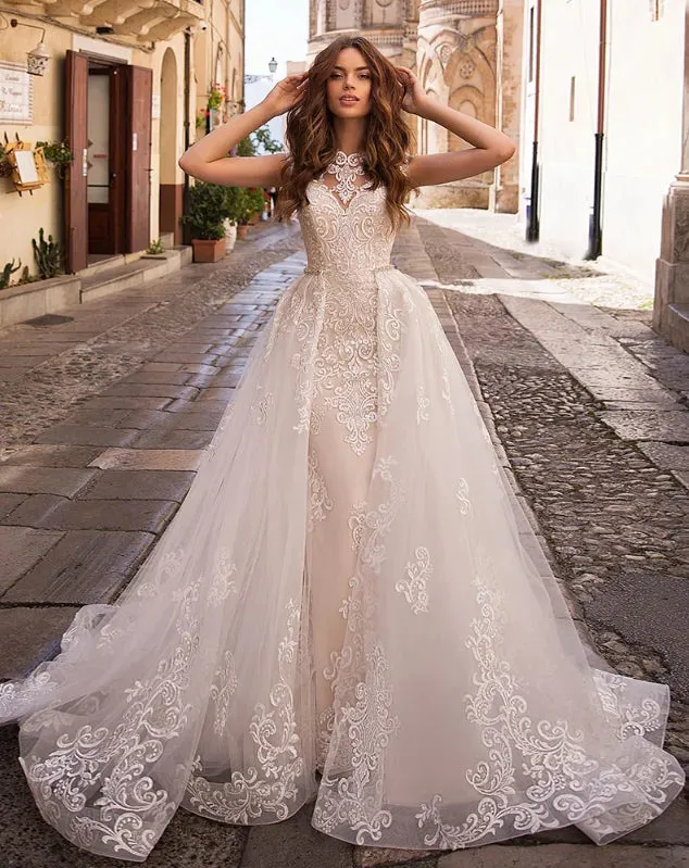 Appliques Lace Mermaid Wedding Dresses With Beading Crystal Removable Train Shop Online Vestido De Noiva Sereia