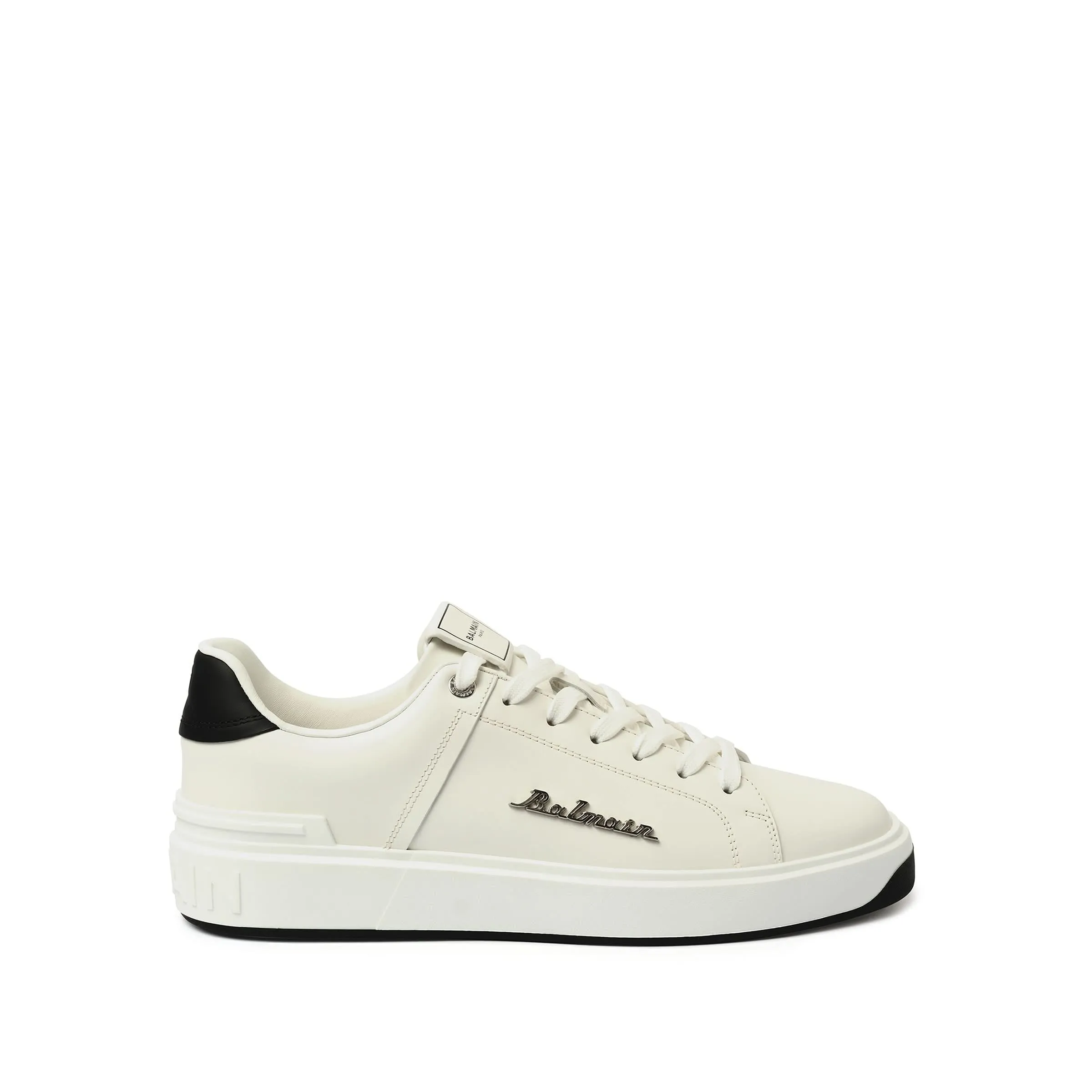 B-Court Calfskin Logo Sneaker in White/Black