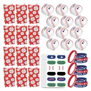 Baseball Party Favors - Goody Bags, Foam Baseballs, Face Tattoos, and Rubber Bracelets for 12 Guests