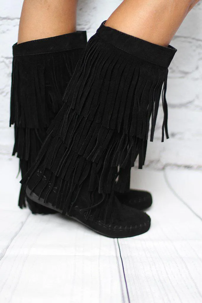 Black Fringe Boots