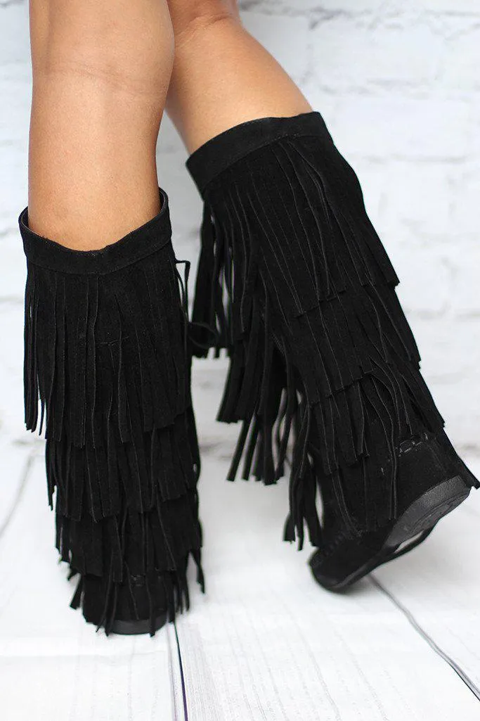 Black Fringe Boots