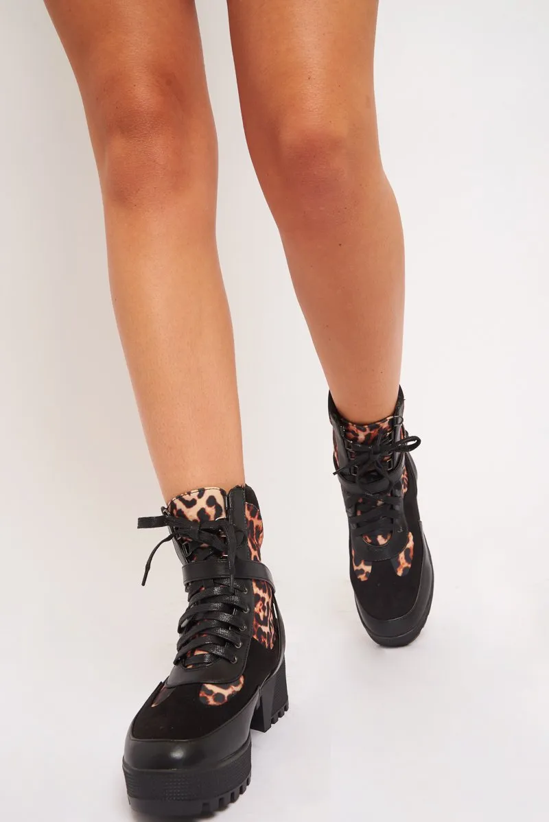 Black Leopard Military Buckle Boots - Jacara