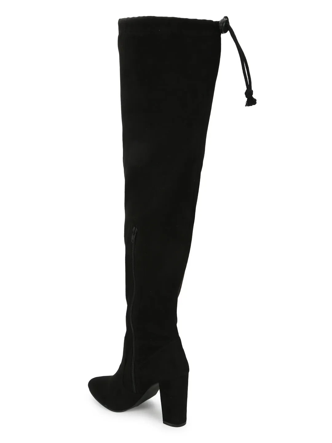 Black Suede Block Heel Thigh High Boots (ST-1179)