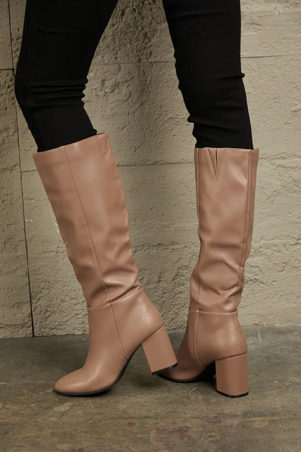 Block Heel Knee High Boots in Mocha