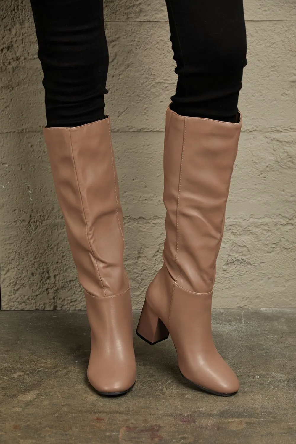 Block Heel Knee High Boots in Mocha