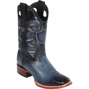 Blue Ostrich Belly Ranch Toe Western Boots