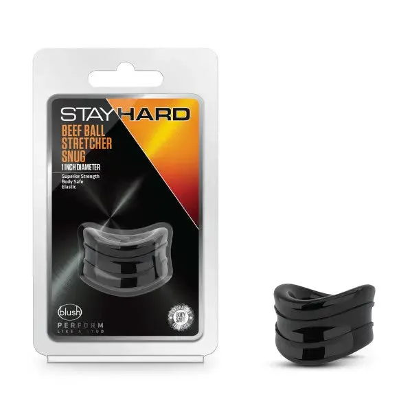 Blush Stay Hard Beef Ball Stretcher Snug 1 in. Black