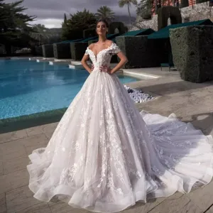 Brautkleid Boat Neck A-line Wedding Dresses Plus Size Tassel Sleeve Gorgeous Suknie Slubne Lace Up Back Robe de Mariage