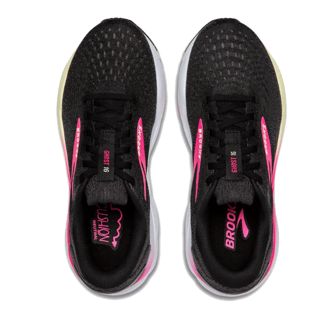 Brooks Women's Ghost 16 Running Shoes in Black/Pink/Yellow AW24