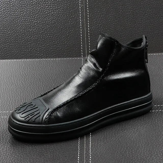 Casual Toe Slip On with Back Zipper Style Men Ankle Boots