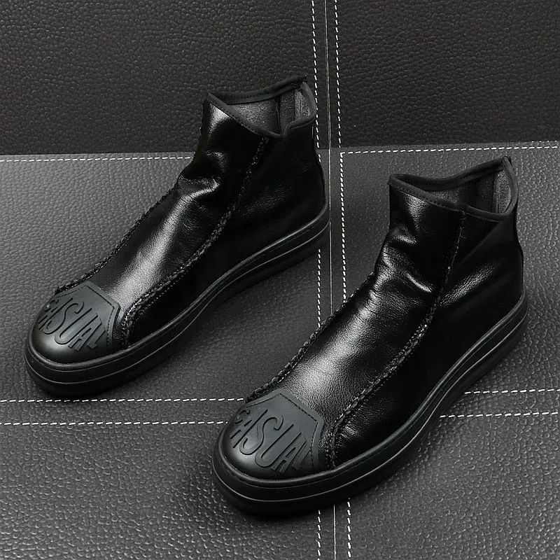 Casual Toe Slip On with Back Zipper Style Men Ankle Boots