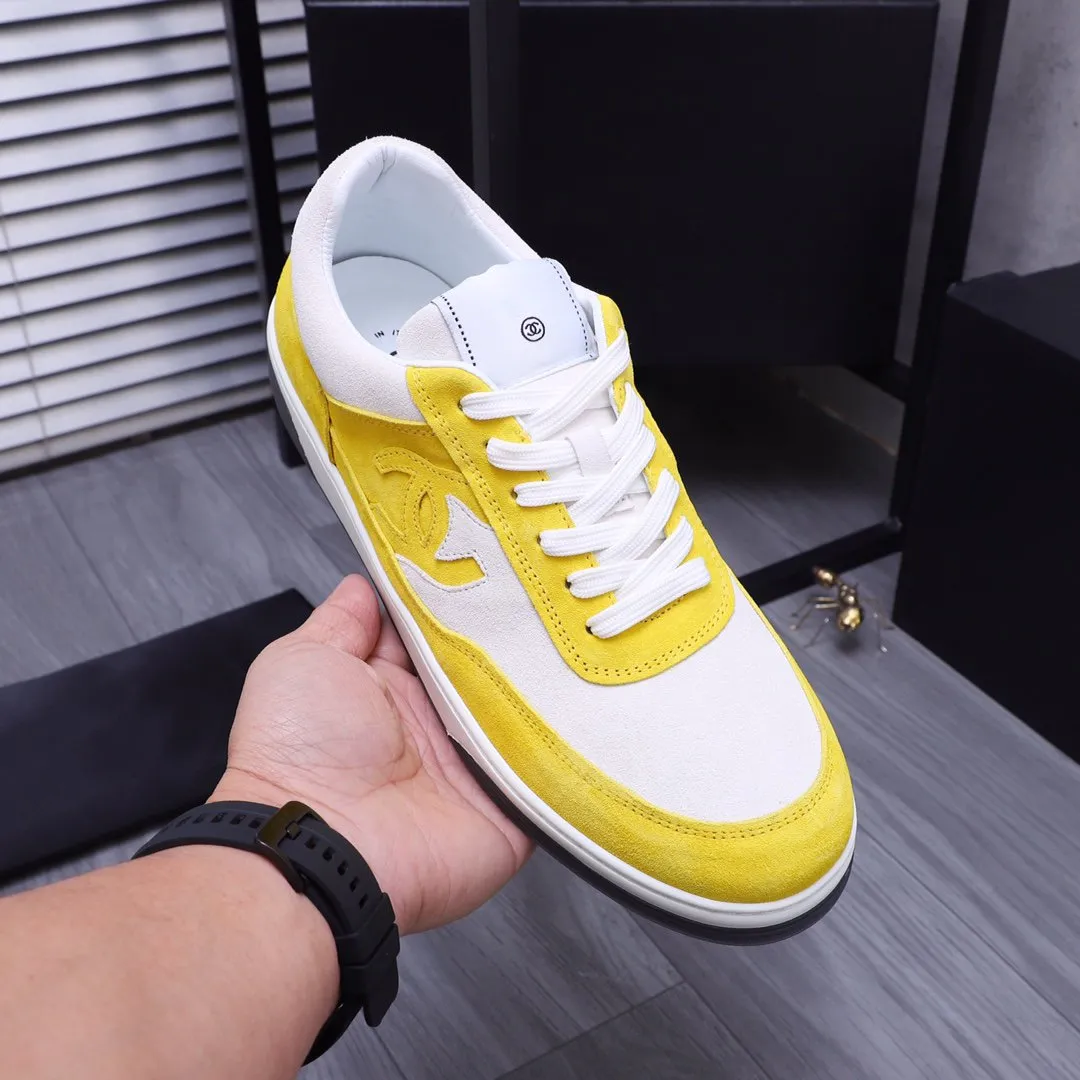 CC YELLOW WHITE SUEDE LOW TOP SNEAKERS