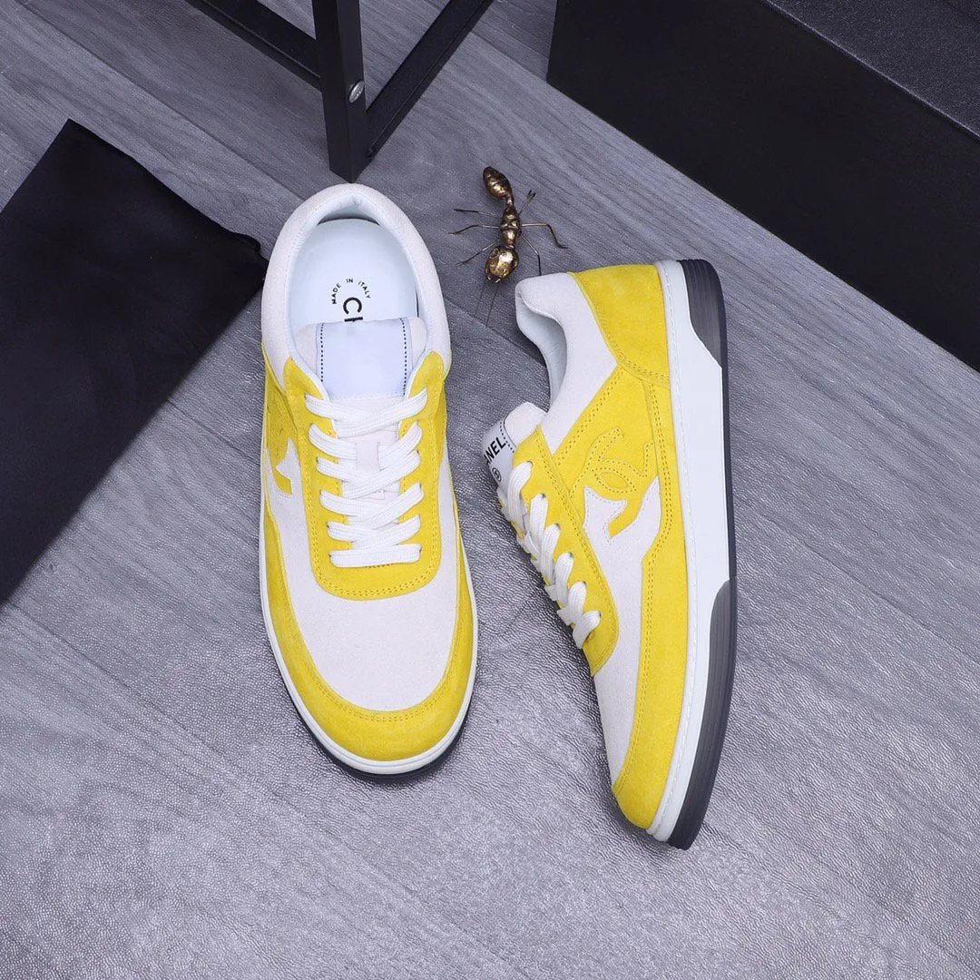 CC YELLOW WHITE SUEDE LOW TOP SNEAKERS