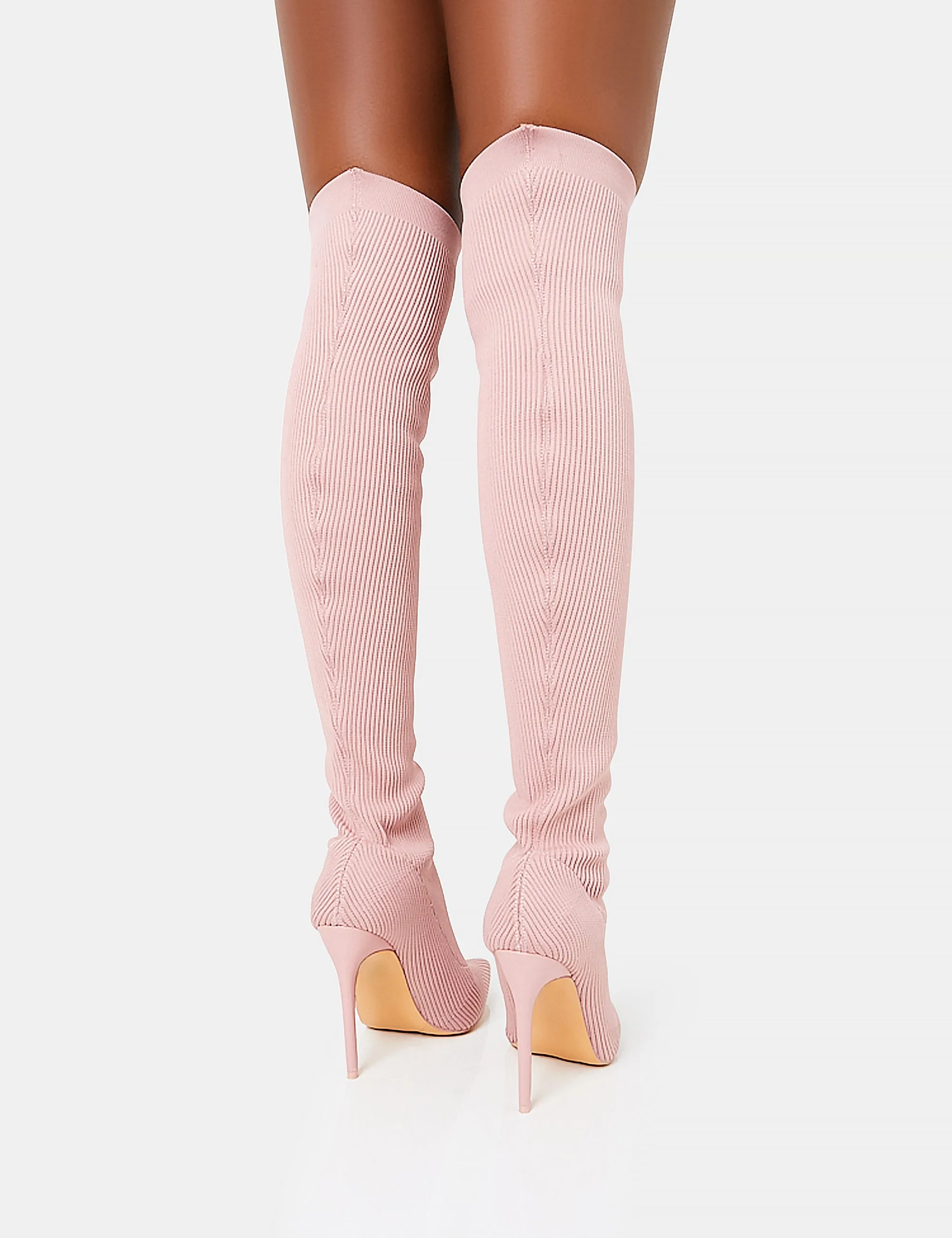 Chateau Wide Fit Dusty Pink Stilleto Over the Knee Pointed Toe Boots