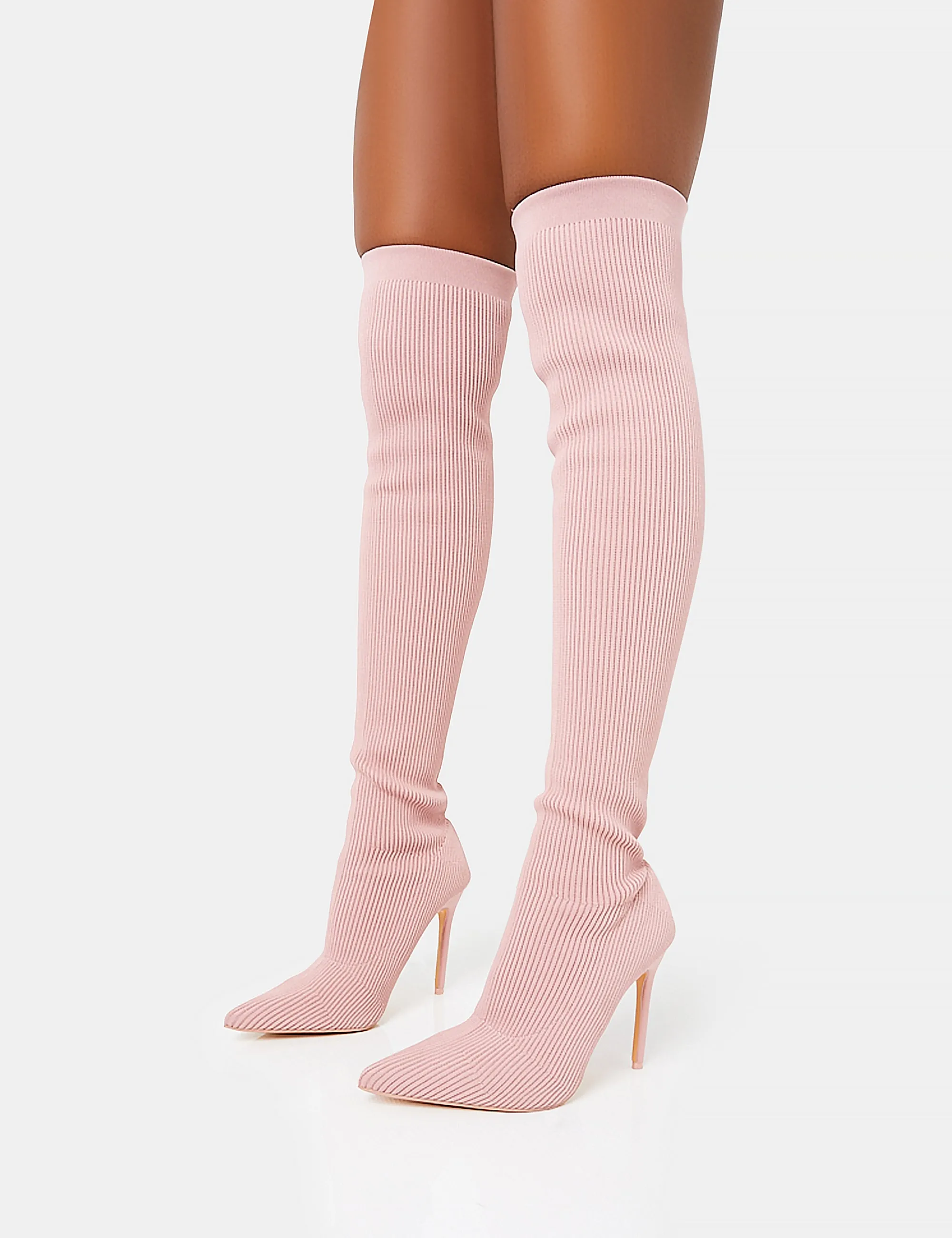 Chateau Wide Fit Dusty Pink Stilleto Over the Knee Pointed Toe Boots