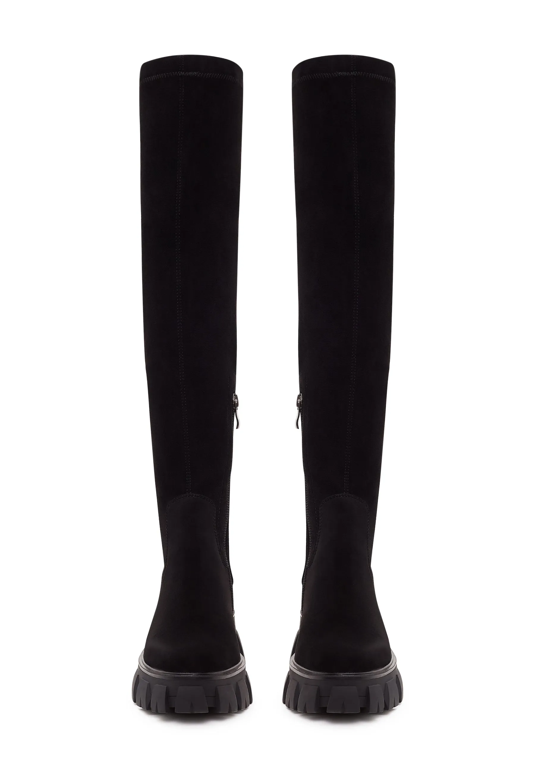 Chunky Sole Knee High Boots Karlie - Black Suede