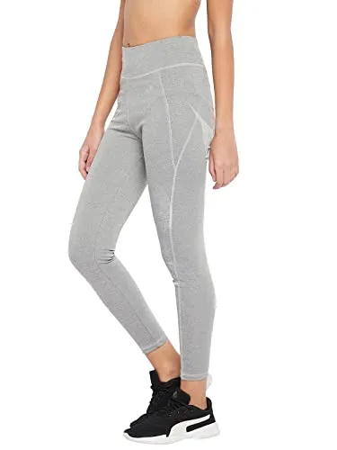 Clovia Women's Snug Fit High-Rise Active Tights(AB0100A01_Grey_XL)