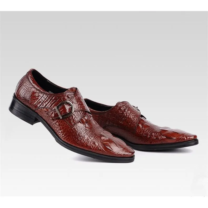 CrocoLuxe Pointed Toe Slip-On Brogue Shoes