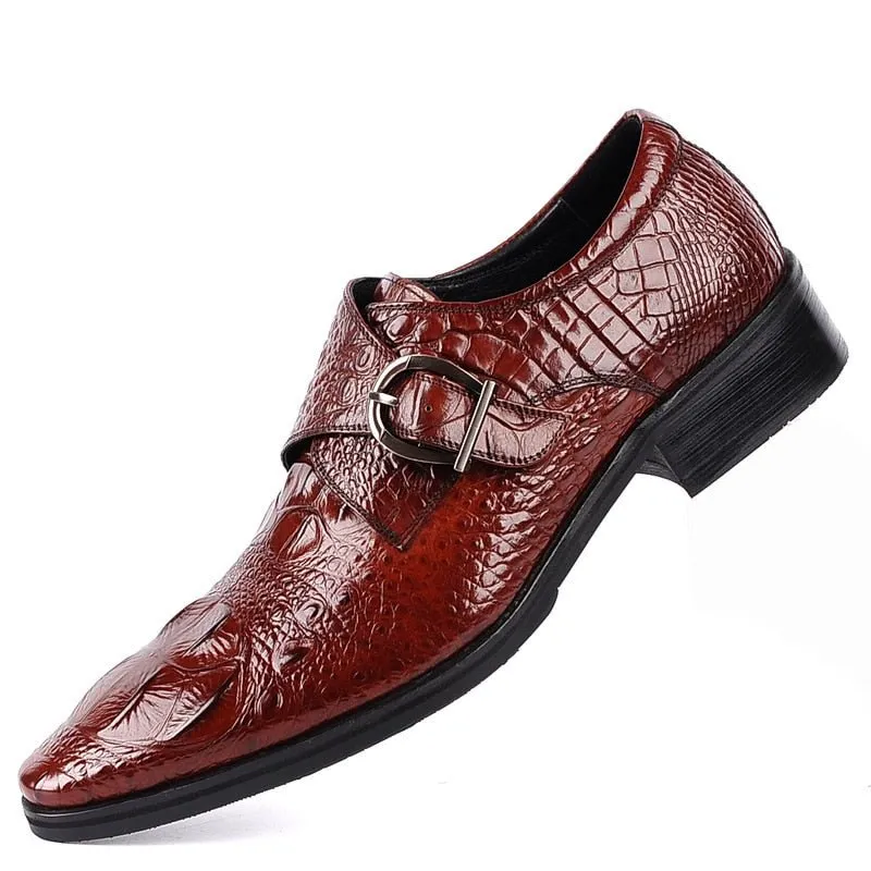 CrocoLuxe Pointed Toe Slip-On Brogue Shoes