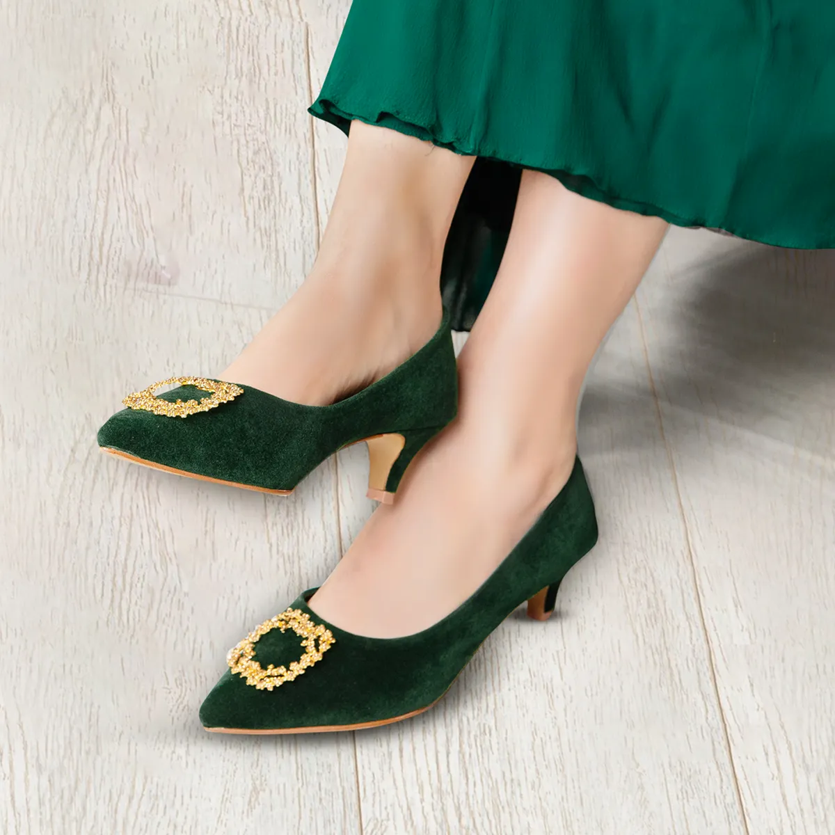 Dark Green Fancy Court Shoes 087091