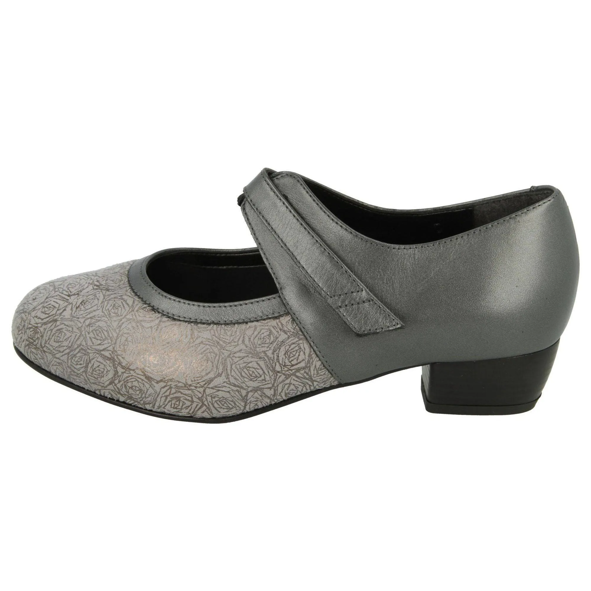 DB Shoes Constance 54100S Ladies Pewter Leather & Textile Touch Fastening Heels