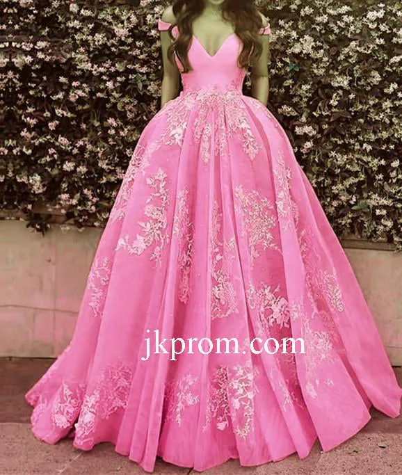 Elegant Tulle Ball Gowns Prom Dresses Lace Appliques Off Shoulder