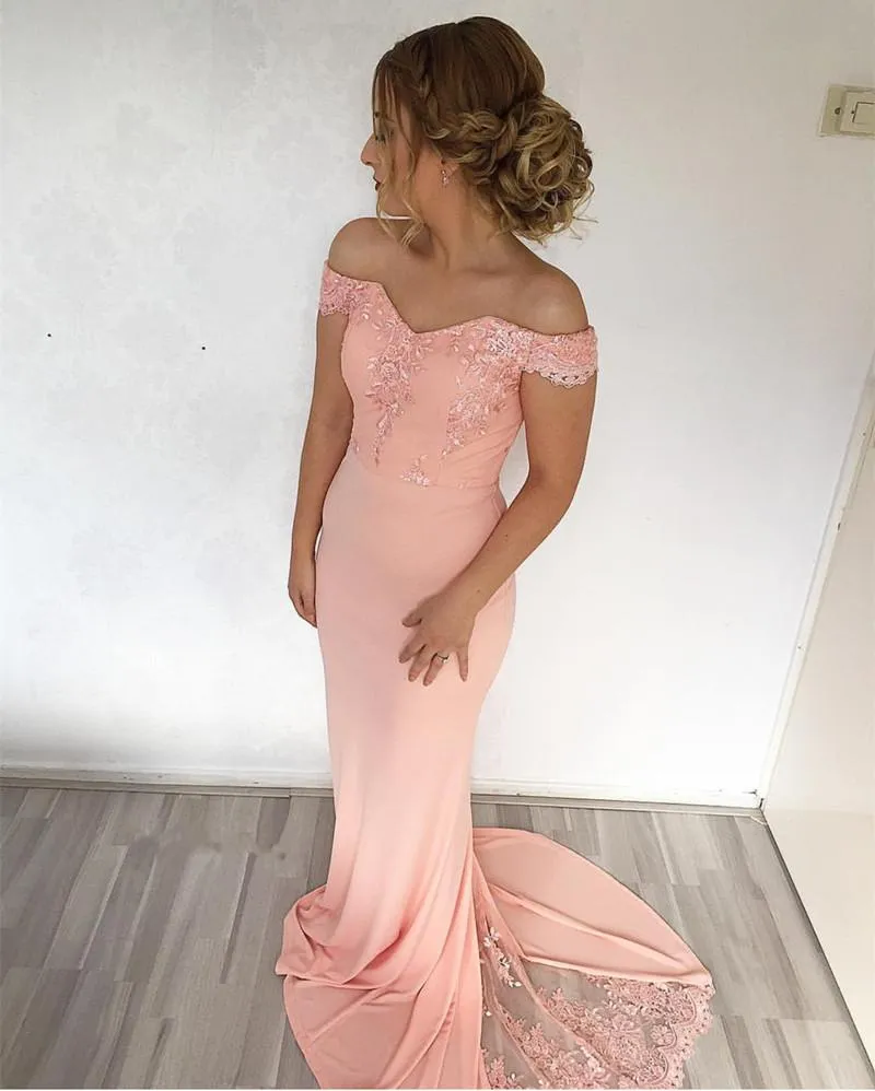 Elegant V-neck Mermaid Off-The-Shoulder Evening Dresses Lace Appliques Prom Dress