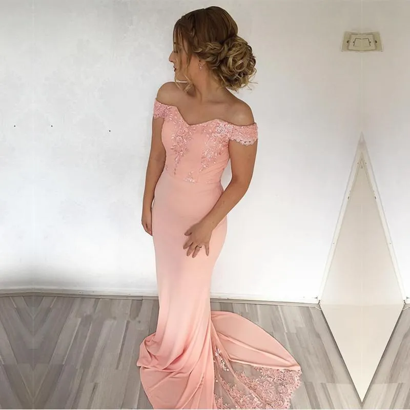 Elegant V-neck Mermaid Off-The-Shoulder Evening Dresses Lace Appliques Prom Dress