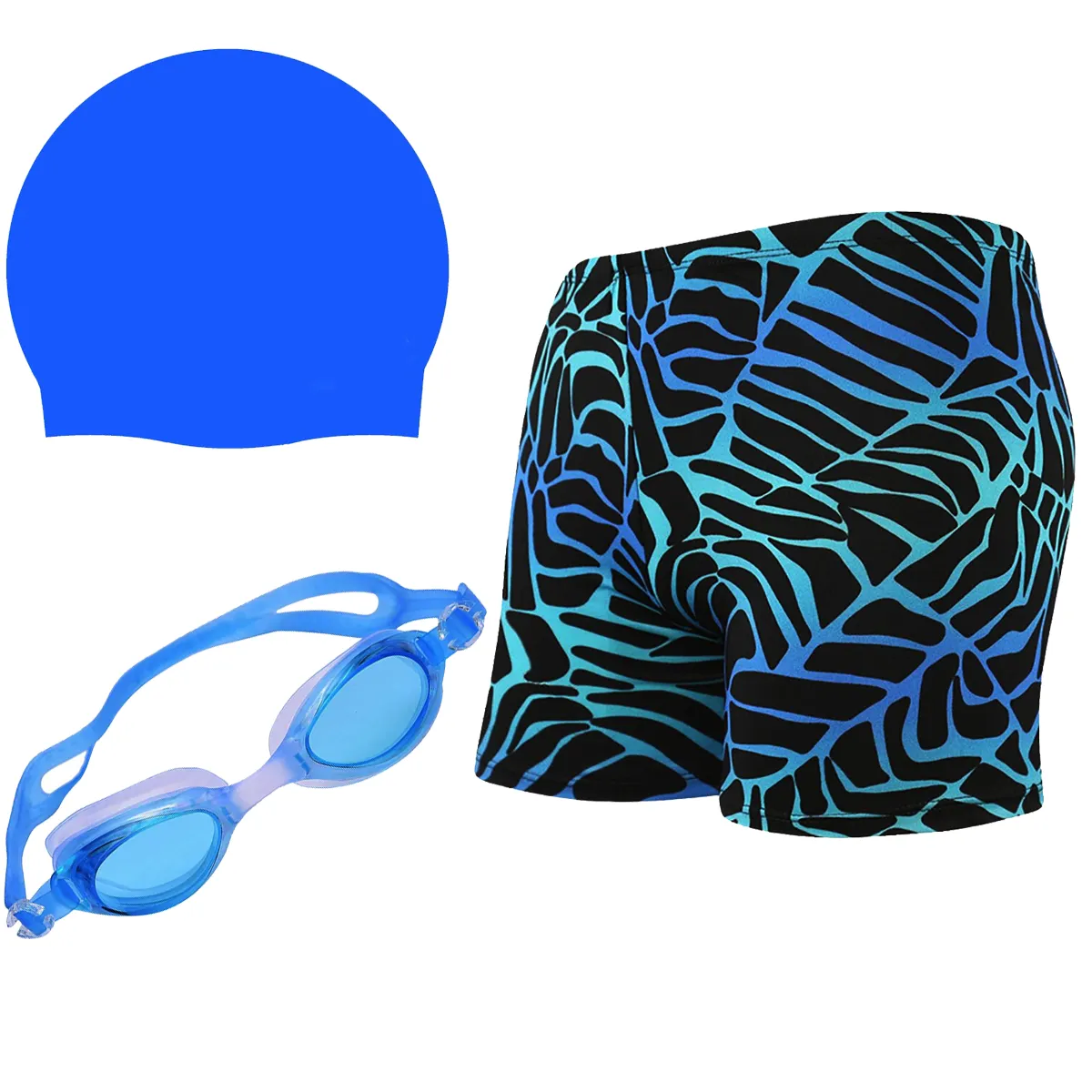 Fancydresswale Swimming Combo for boys - Set of swimming shorts, Silicon cap and Swimming Goggles