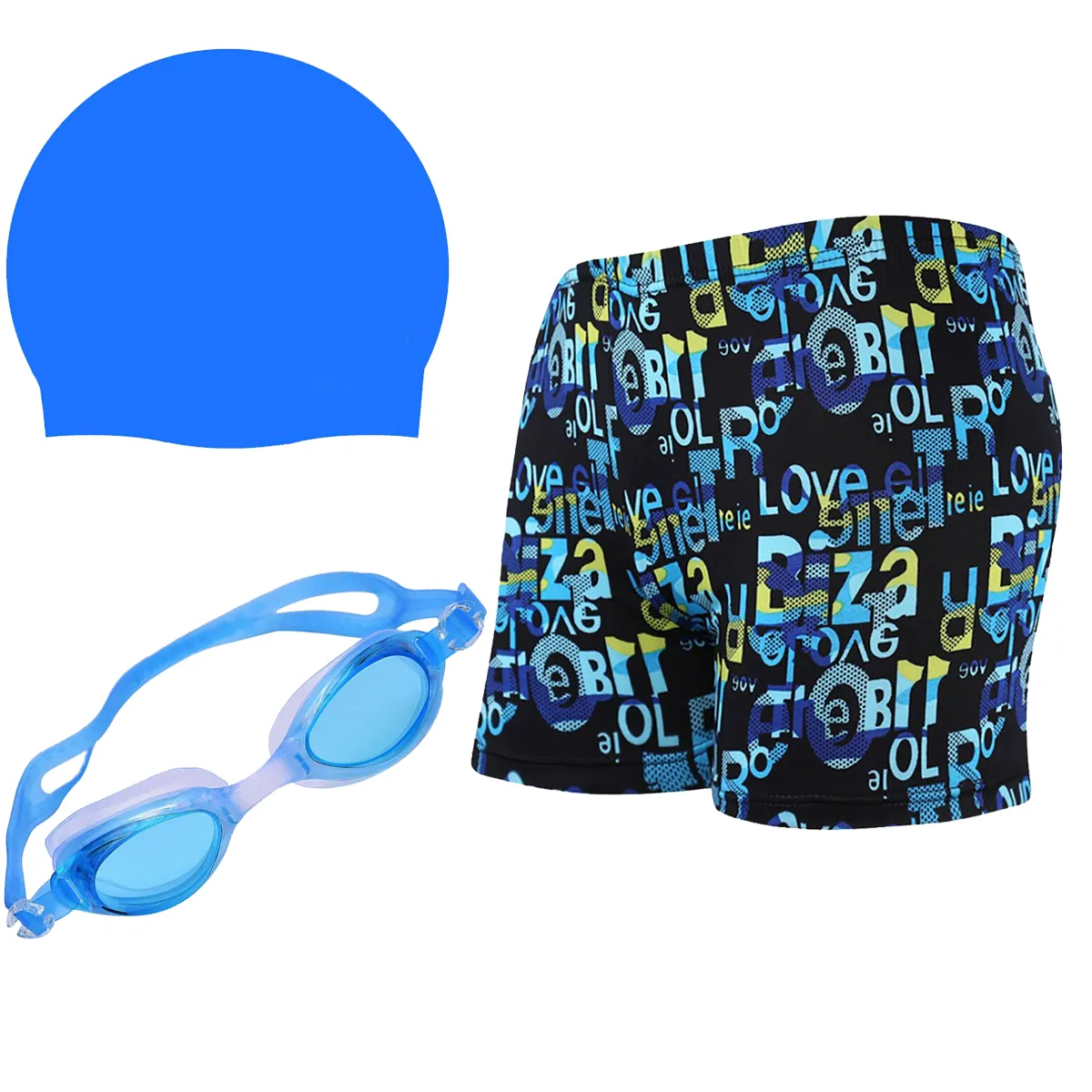 Fancydresswale Swimming Combo for boys - Set of swimming shorts, Silicon cap and Swimming Goggles