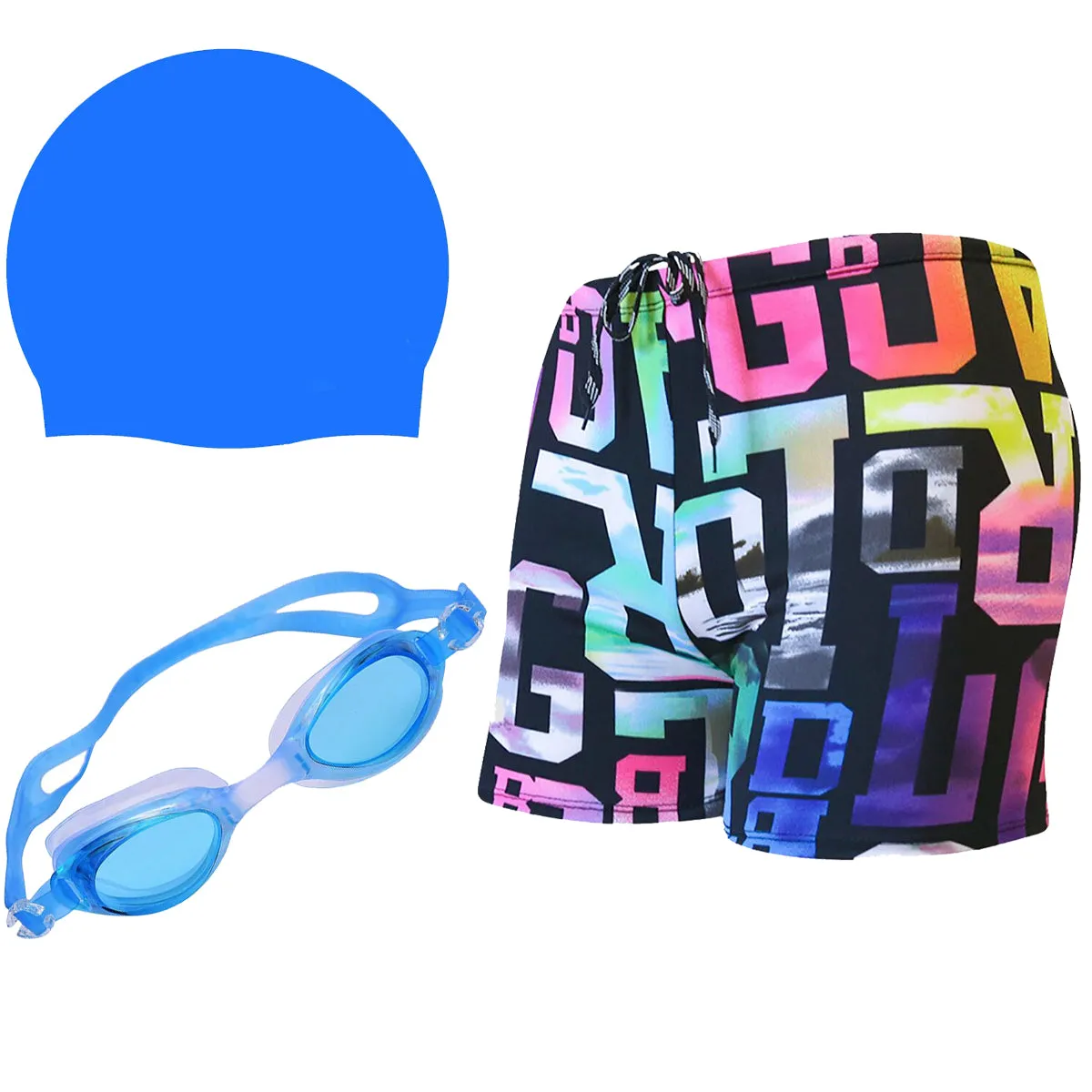 Fancydresswale Swimming Combo for boys - Set of swimming shorts, Silicon cap and Swimming Goggles