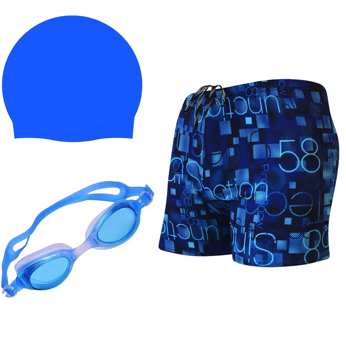 Fancydresswale Swimming Combo for boys - Set of swimming shorts, Silicon cap and Swimming Goggles