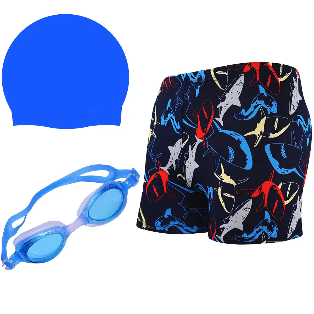 Fancydresswale Swimming Combo for boys - Set of swimming shorts, Silicon cap and Swimming Goggles