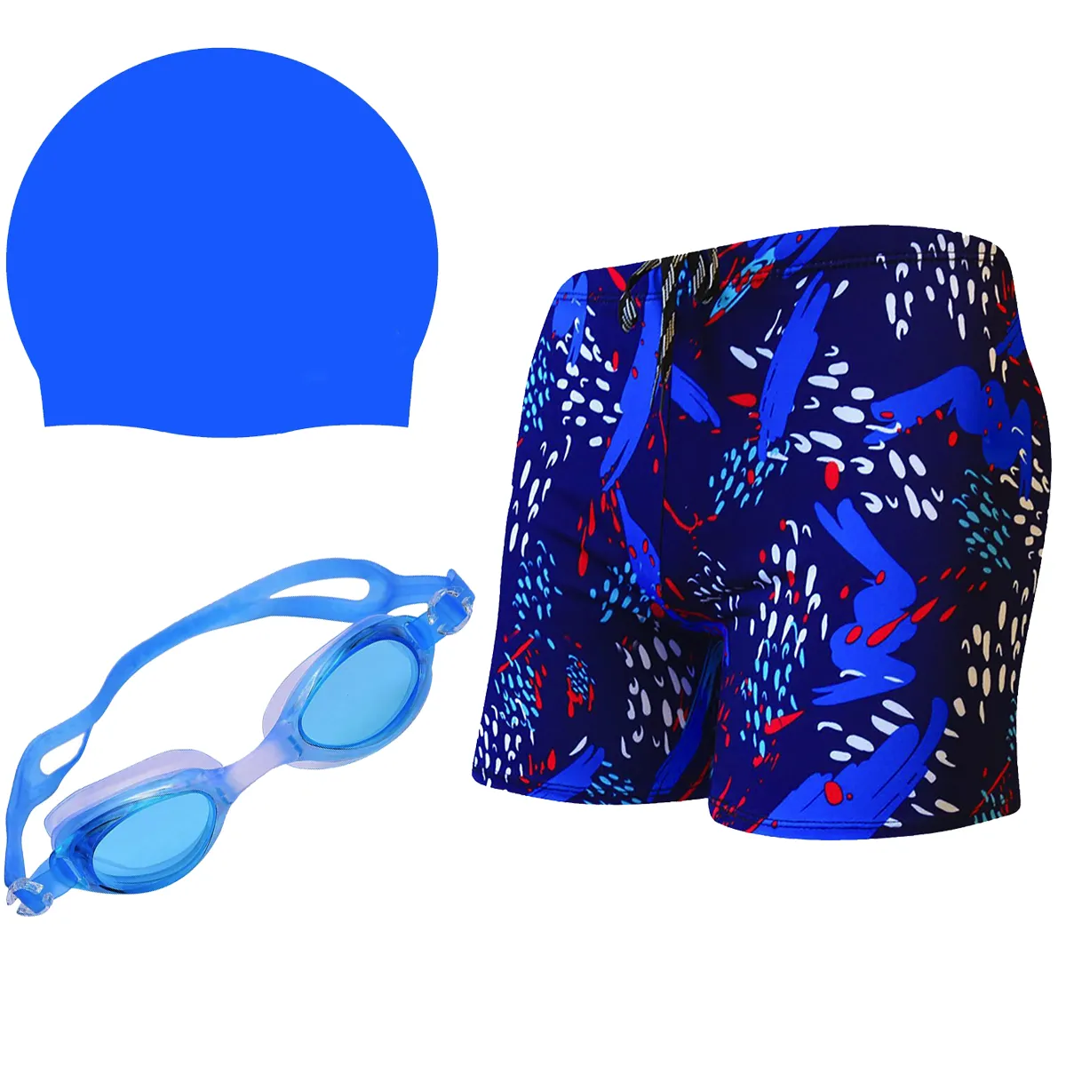 Fancydresswale Swimming Combo for boys - Set of swimming shorts, Silicon cap and Swimming Goggles