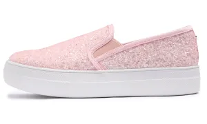 Feversole Women's Glitter Baby Pink Platform Slip On Sneaker Casual Flat Loafers