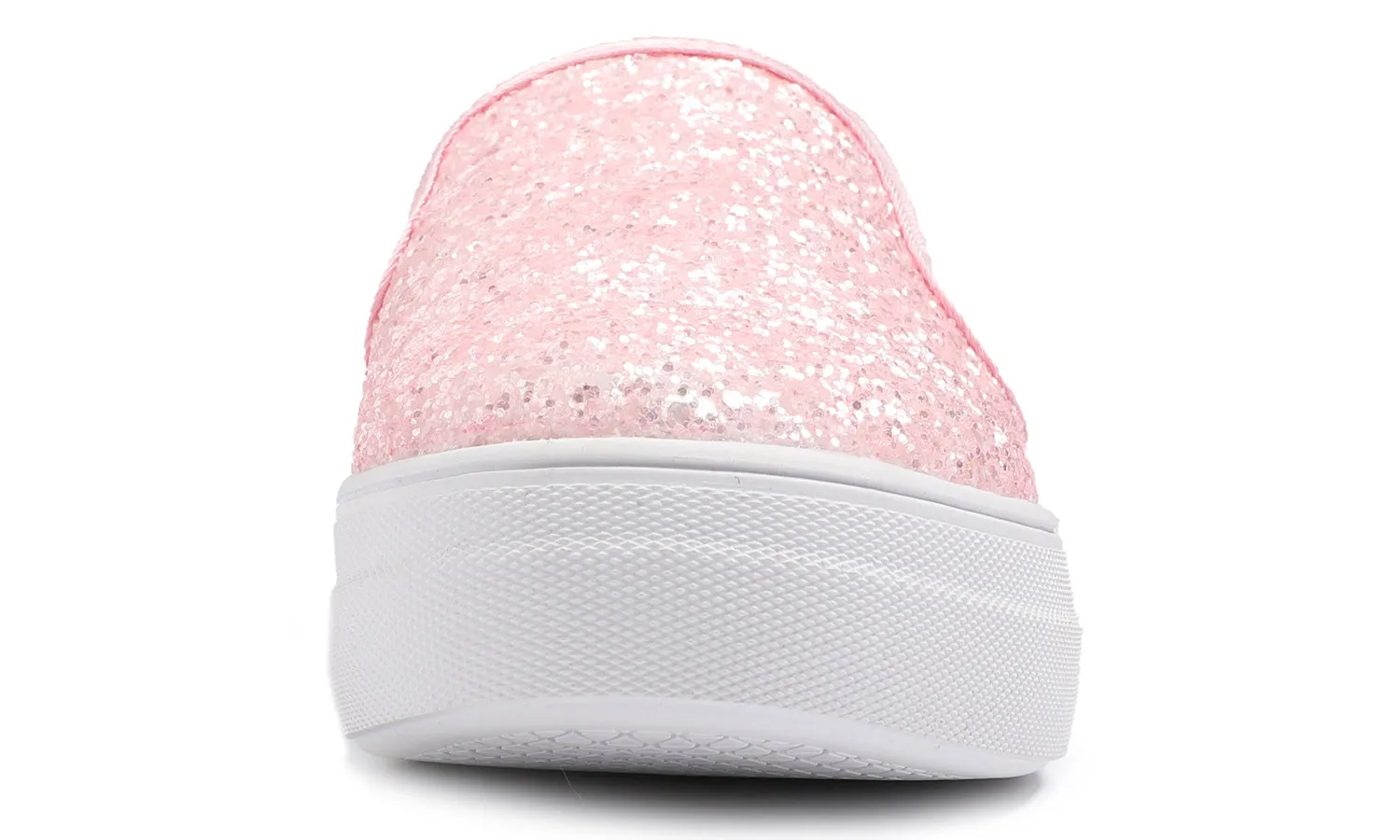 Feversole Women's Glitter Baby Pink Platform Slip On Sneaker Casual Flat Loafers