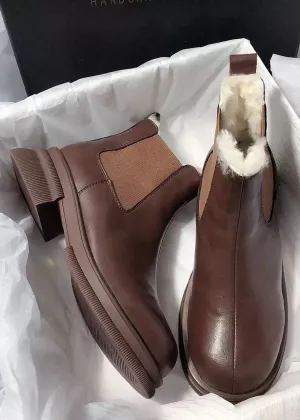 Genuine Leather Faux Shearling Chelsea Booties