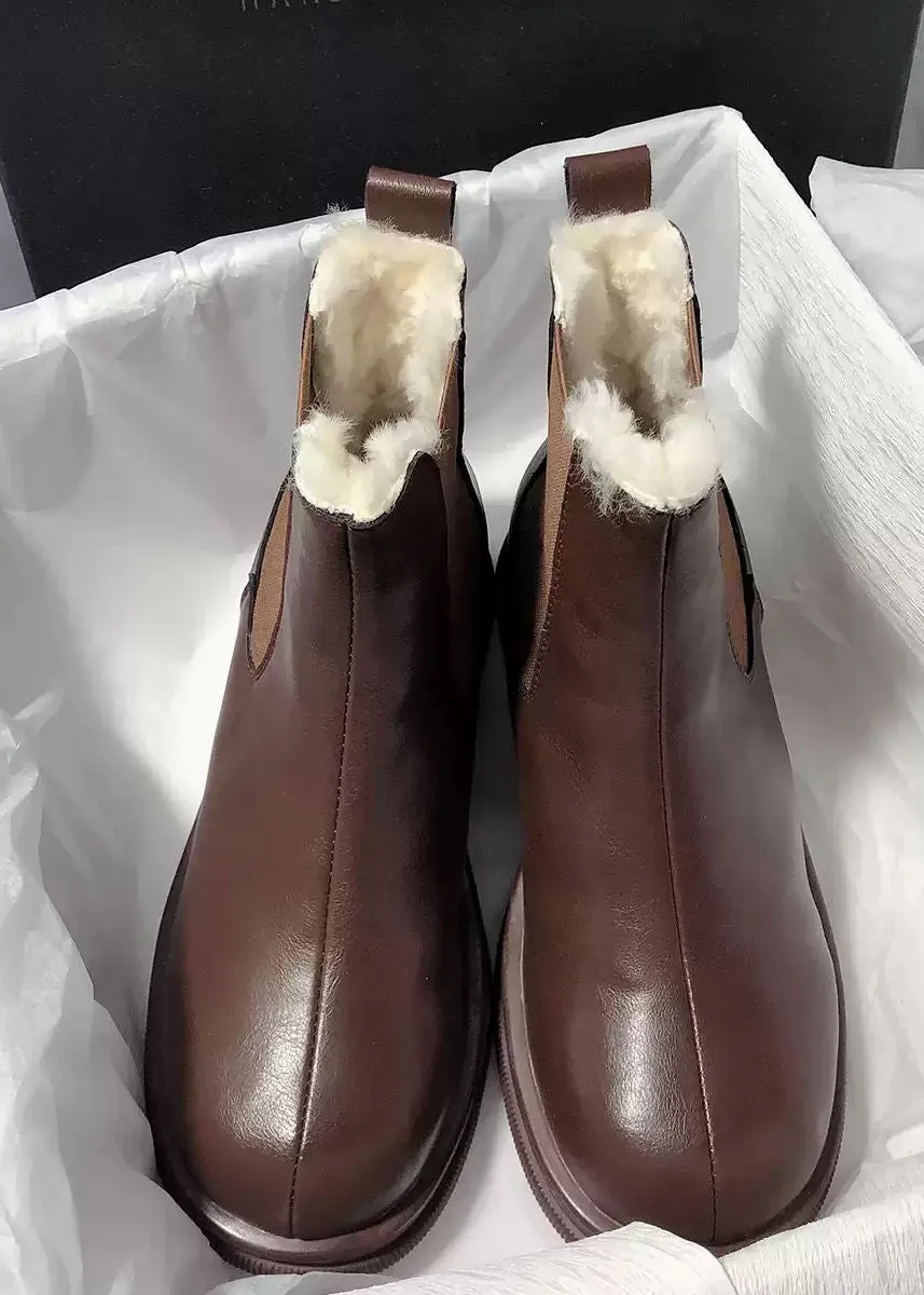 Genuine Leather Faux Shearling Chelsea Booties