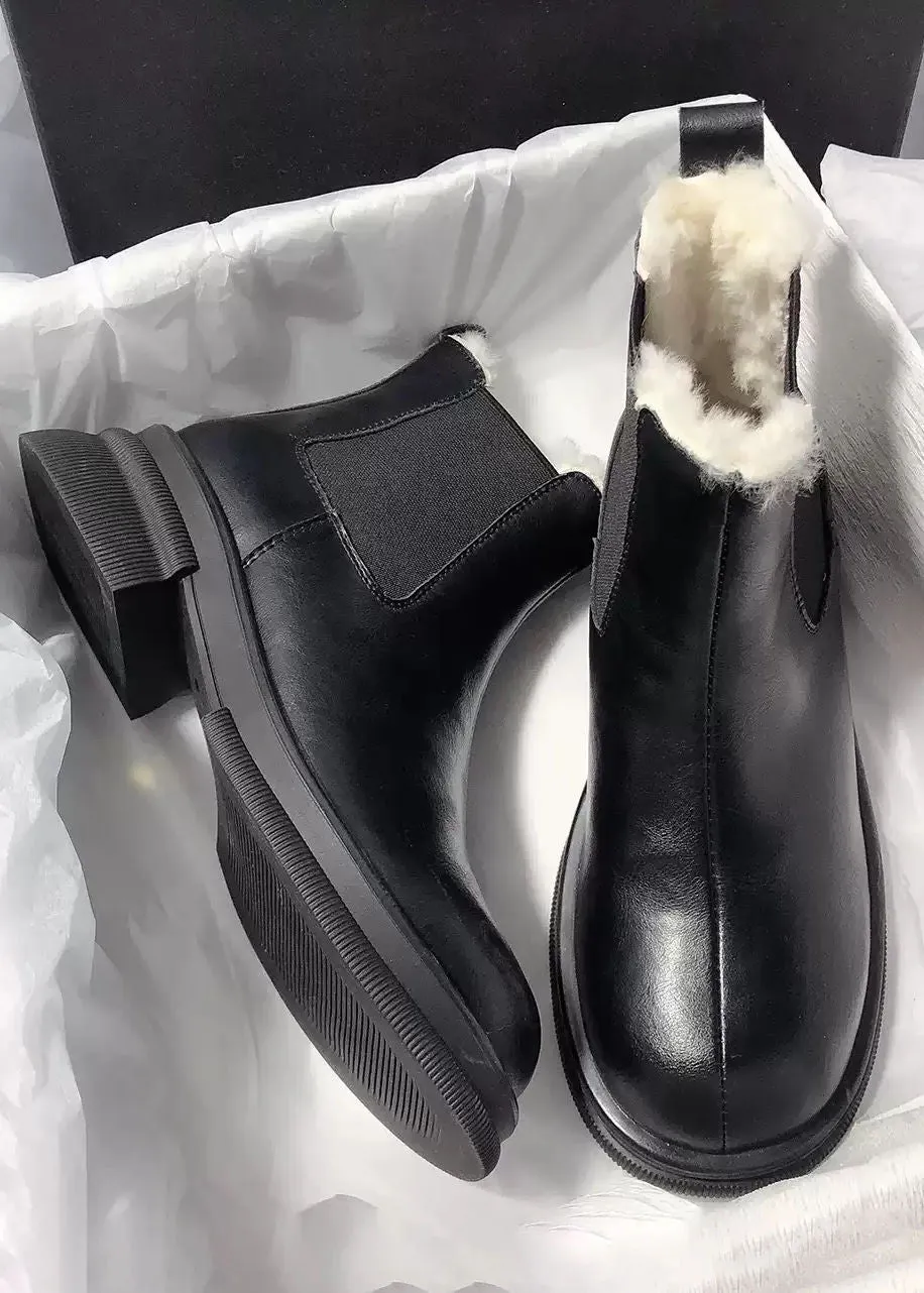 Genuine Leather Faux Shearling Chelsea Booties