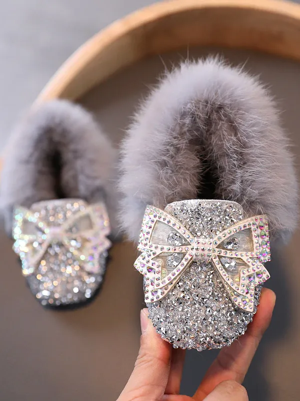 Girls Faux Fur Glitter Shoes By Liv and Mia