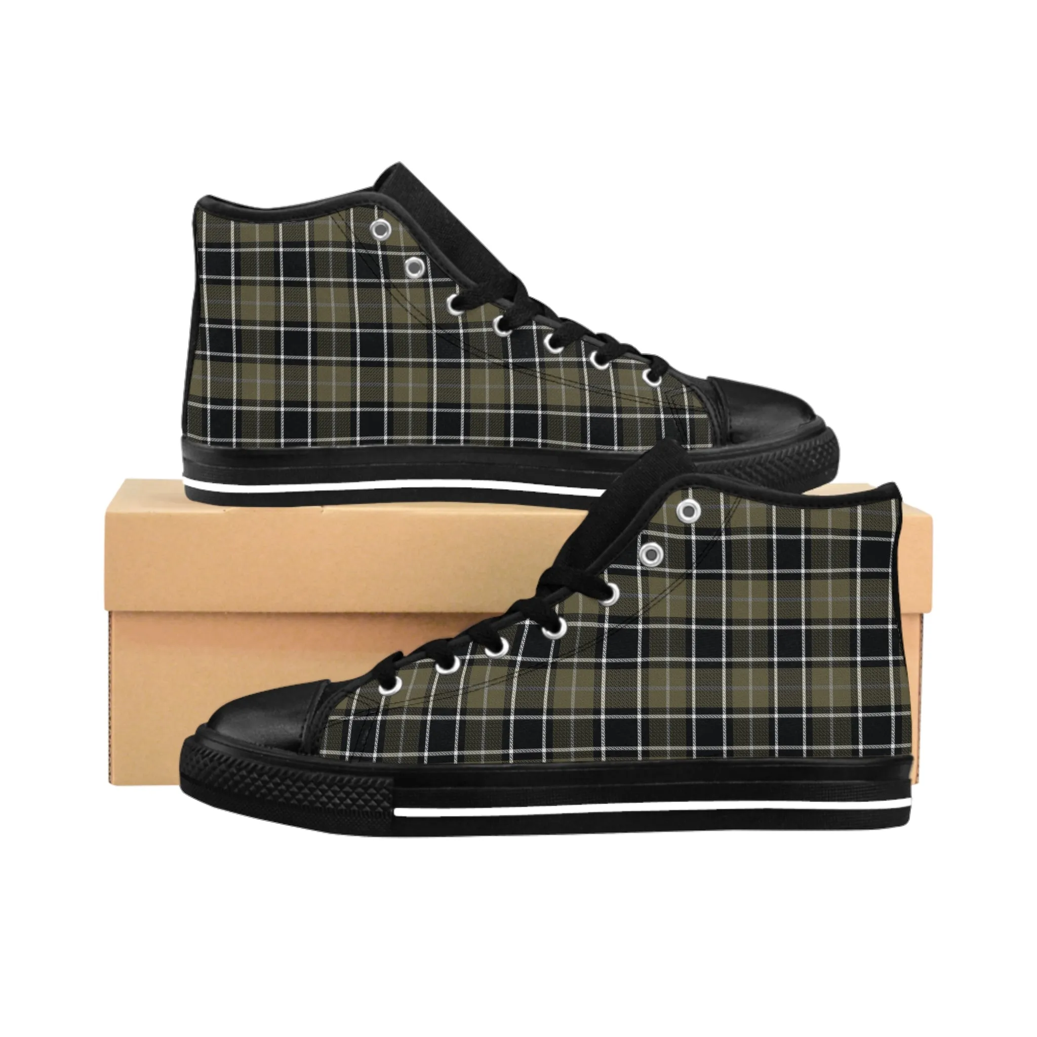 Green Tartan Pattern Women's Classic Sneakers