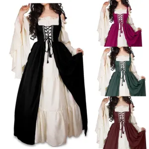 Halloween Joskaa Halloween Women Elegant Dress European Medieval Court Fancy Vampire Cosplay Costume Carnival Vintage Strapless Long Sleeve Queen